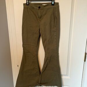 Girls Olive Frayed Flare Jeans